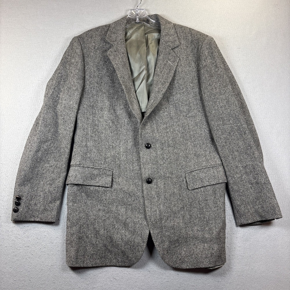 VTG Oakbrook Men's‎ Tweed Blazer Gray Herringbone • USA • 44L 100% Wool